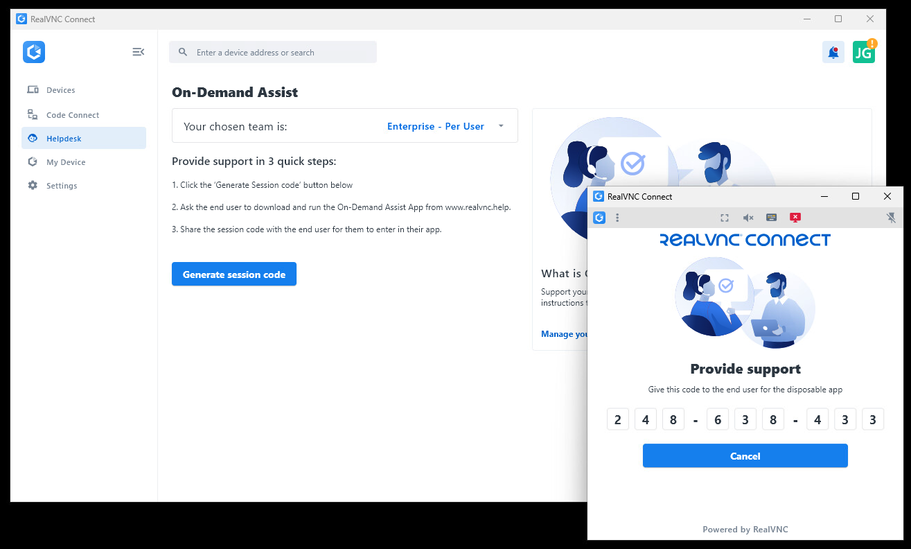 screenshot of RealVNC Connect